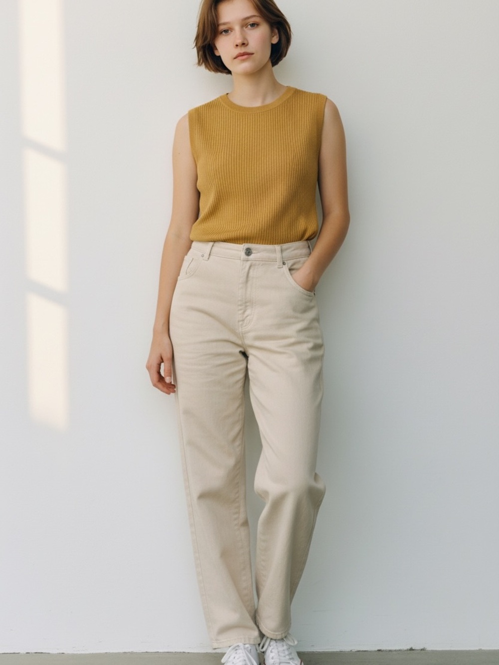 Sleeveless Knit Tank Top in Mustard XL